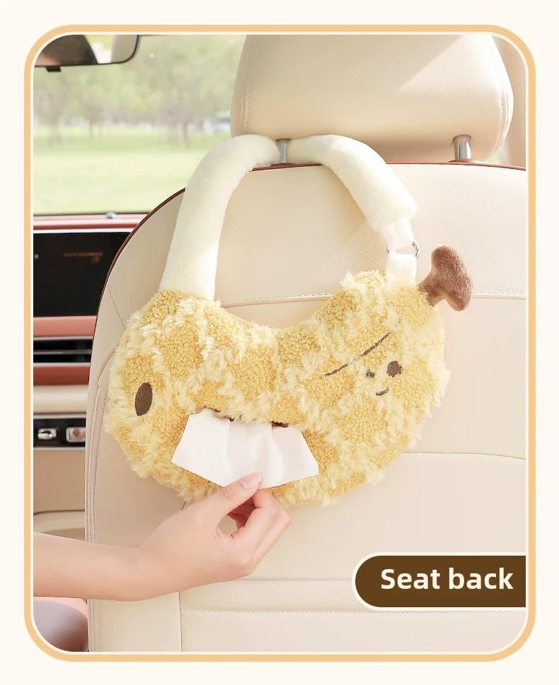 Cute Cartoon Car Tissue Box Holder - Soft Plush Hanging Car Accessories for Women, Universal Auto Seat Back Organizer with Easy Pull-Out Design (Yellow) - color: Yellow
