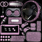 25PCS Bling Car Car Accessories Set,15 Inch Steering Wheel Cover,Shiny License Plate Frame,Center Console Cover and Rearview Mirror Set and Other Car Accessories(Pink) - color: Pink