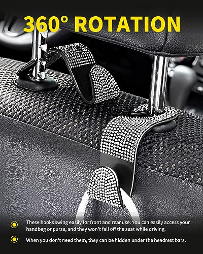 4 Pack Blink Diamond Car Seat Headrest Hooks Crystal Rhinestone Car Purse Holder Universal Interior Accessories for Handbags, Water Bottles, Coats, Umbrellas, White - color: White