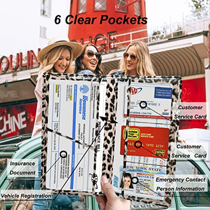 Premium Car Registration and Insurance Holder,Registration Insurance Card Holder of Leopard Print PU Leather Looks Stylish and Special,Glove Box Organizer Makes Your Documents In Order.
