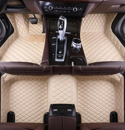 Custom Personalized Floor Mats - Luxury Full Coverage All Weather Floor Mats, Anti-Slip Leather Mat Set, Fits 98% of Cars, Trucks & SUVs (Beige) - color: Beige