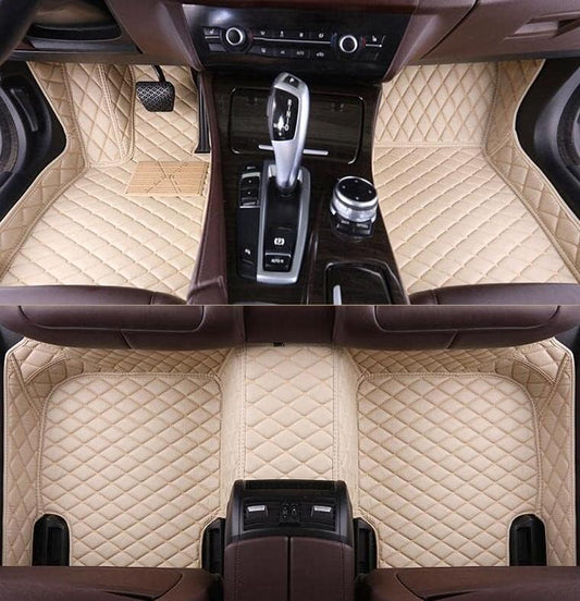 Custom Personalized Floor Mats - Luxury Full Coverage All Weather Floor Mats, Anti-Slip Leather Mat Set, Fits 98% of Cars, Trucks & SUVs (Beige) - color: Beige