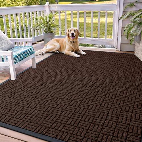 OLANLY Front Door Mat Outside Entrance 71x47, Absorbent, Heavy Duty Sturdy Natural Rubber Doormat Indoor Outdoor, Stain and Fade Resistant, Non-Slip Backing Low Profile Floor Mat for Entryway, Brown - color: Brown, size: 71" X 47"