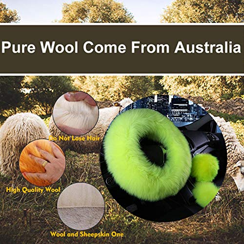 3 Pcs Car Steering Wheel Cover & Handbrake Cover & Gear Shift Cover Set Faux Wool Warm Winter (Green) - color: Green