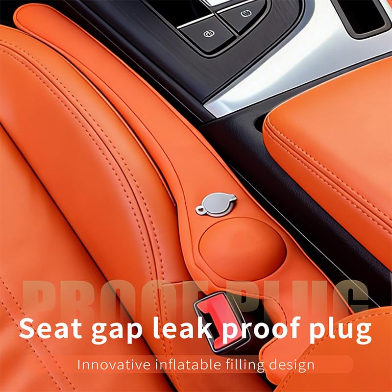 Inflatable Car Seat Gap Filler Strip - 2Pcs Leather Foldable Seat Gap Plug Blocker,Stop Dropping Items,Soft Interior Accessories for All Cars (Orange)