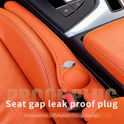 Inflatable Car Seat Gap Filler Strip - 2Pcs Leather Foldable Seat Gap Plug Blocker,Stop Dropping Items,Soft Interior Accessories for All Cars (Orange)