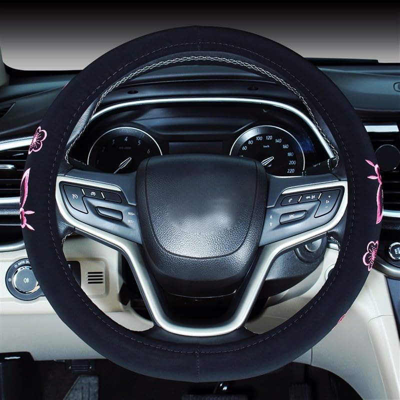 Mayco Bell Automotive Women Embroidery Cute Car Steering Wheel Cover (Pink) - color: Pink Butterfly