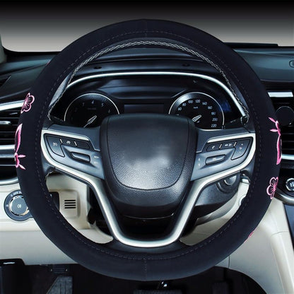 Mayco Bell Automotive Women Embroidery Cute Car Steering Wheel Cover (Pink) - color: Pink Butterfly