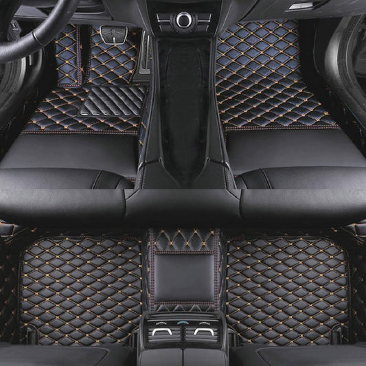 Customized Personalized car Floor mats, All-Weather Anti Slip and Waterproof Leather car Floor mat Set, 99.98% Customized Floor mats for Cars, Trucks, and SUVs (Black Gold) - color: Black gold