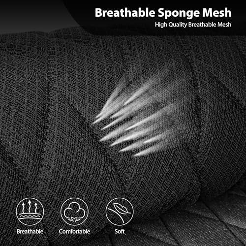 CAR PASS Thick Foam 3D Mesh Leather Car Seat Covers Full Set, Luxury Breathable Premuim Faux Leather Automotive Seat Covers, Airbag Compatible Universal Fit for Most Sedan Van Truck SUV, Pure Black