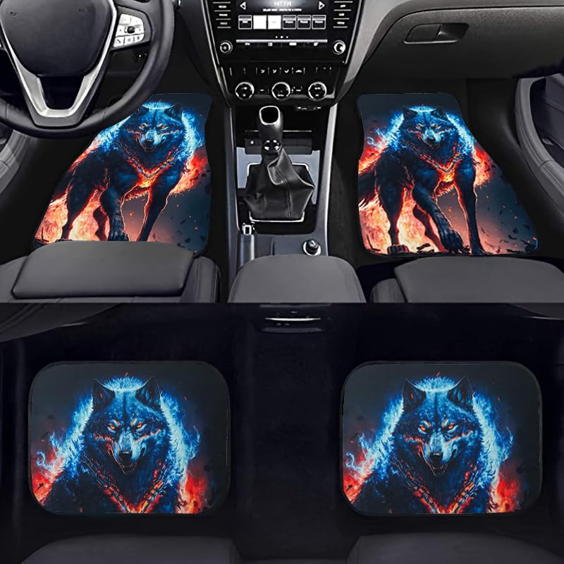 Wolf Galaxy Print Car Floor Mats - 4 Pcs Universal Fit Set for SUV, Sedan, Van- All-Weather Protection, Ultra-Soft Plush Carpet with Anti-Slip Backing, Stylish car Interior Accessories - style: Stylish