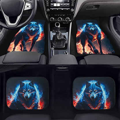 Wolf Galaxy Print Car Floor Mats - 4 Pcs Universal Fit Set for SUV, Sedan, Van- All-Weather Protection, Ultra-Soft Plush Carpet with Anti-Slip Backing, Stylish car Interior Accessories - style: Stylish