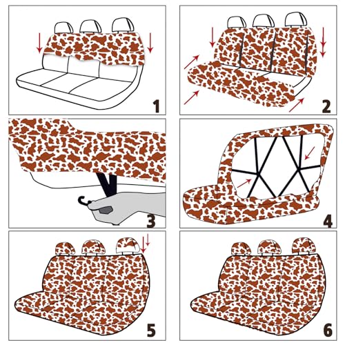 15 Pcs Car Steering Wheel Cover Center Console Armrest Pad Headrest Seat Belt Cover Handbrake Cover Keychain Coaster Full Set Car SUV (Brown Cow) - color: Brown cow