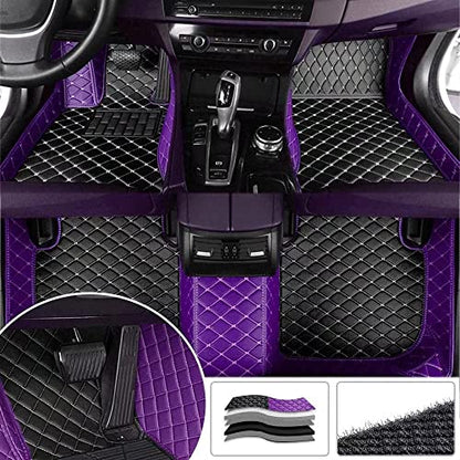 MELKEN Custom Fit Leather Car Floor Mats for 95% of Cars Full Coverage Floor Liners Car Mats (Black & Purple) - color: Black & Purple
