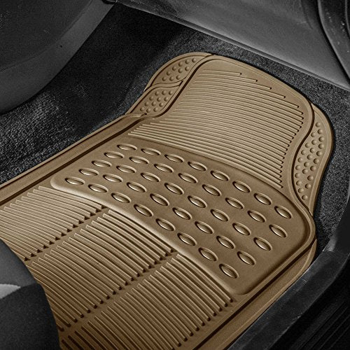 FH Group Trimmable Non-Slip Rubber Floor Mats 3 Row Set - Universal Fit for Cars Trucks and SUVs (Beige) F11305 + F16400 - color: Beige, size: Universal, style: 3 Row Set + Cargo