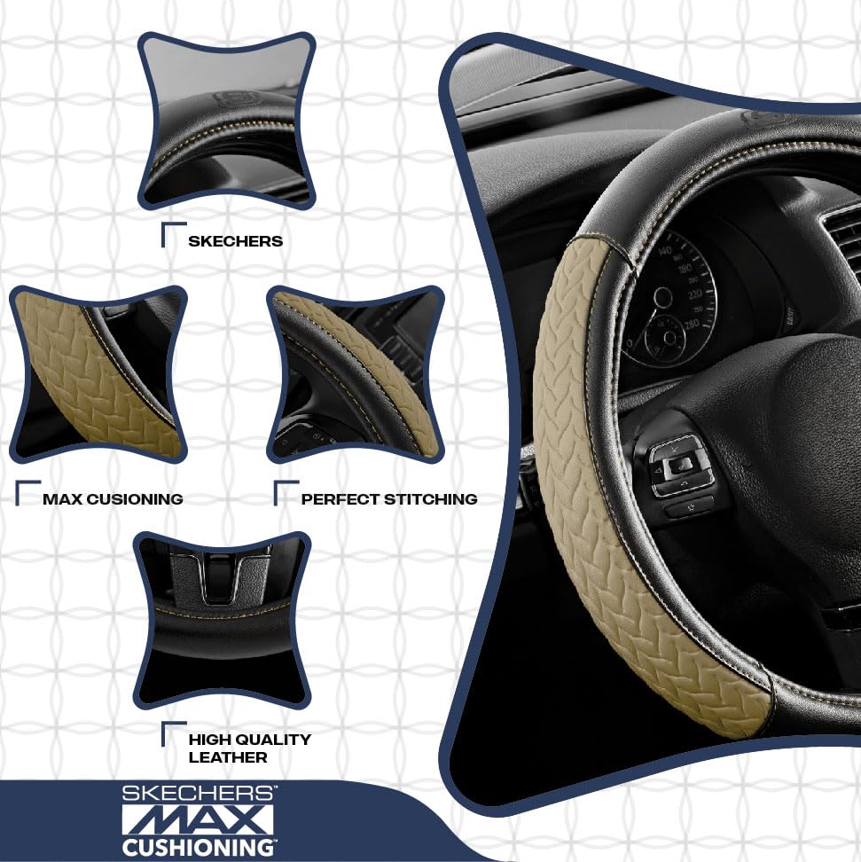Skechers Steering Wheel Cover,Max Cushioning Leather Steering Wheel Cover Universal Fit 14" 1/2-15" Car Wheel Protector for Men Women Fit Suvs,Vans,Sedans,Car,Trucks,Beige - color: Beige