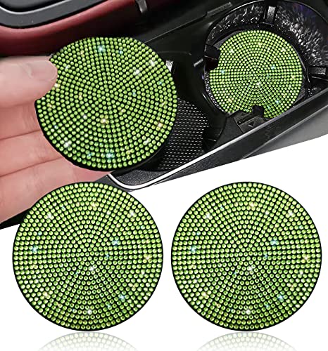 NBTEPEM 2pcs Bling Car Cup Holder Coaster, 2.75 inch Anti-Slip Shockproof Universal Fashion Car Coasters Insert Bling Crystal Rhinestone Automotive Interior Accessories for Women (2 pcs, Light Green) - color: Light Green, size: 2 pcs