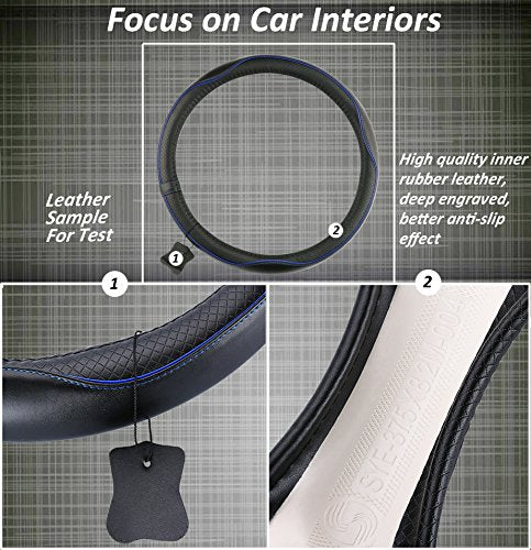 Car Steering Wheel Cover, Anti-Slip, Safety, Soft, Breathable, Heavy Duty, Thick, Full Surround, Sports Style (Black Blue) - color: Black With Blue Line