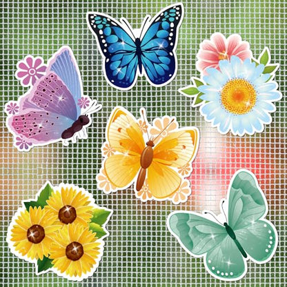 JSRQT 6 Pairs Decorative Screen Door Magnets,Double Sided Decals Stickers,Magnetic Patio Sliding Screen Door Bird Strike Protector,Butterfly Flowers Designs