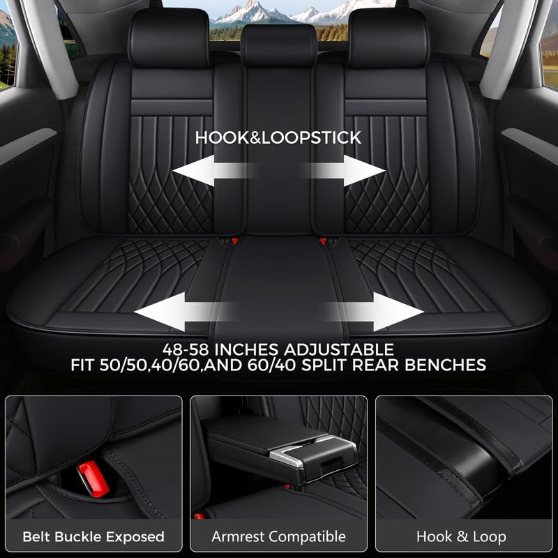 Car Seat Covers Full Set Fit for Honda HRV 2016-2026, Premium Faux Leather Car Seat Protectors,Breathable Anti-Slip Full Wrapping Edge Seat Covers(Black,Full Set)