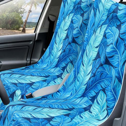 Hahafelt 2 Pack Car Seat Towel Covers with Storage Bag, 63 x 32 Inch Universal Non Slip Waterproof Sweat Protector for Car Truck, Gym Swimming Running, Machine Washable (Blue Leaves) - style: Blue Leaves