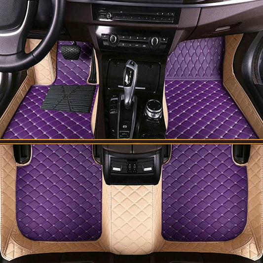 Customized Personalized car Floor mats, All-Weather Anti Slip and Waterproof Leather car Floor mat Set, 99.98% Customized Floor mats for Cars, Trucks, and SUVs (Edge Beige Medium Purple) - color: Edge beige medium purple