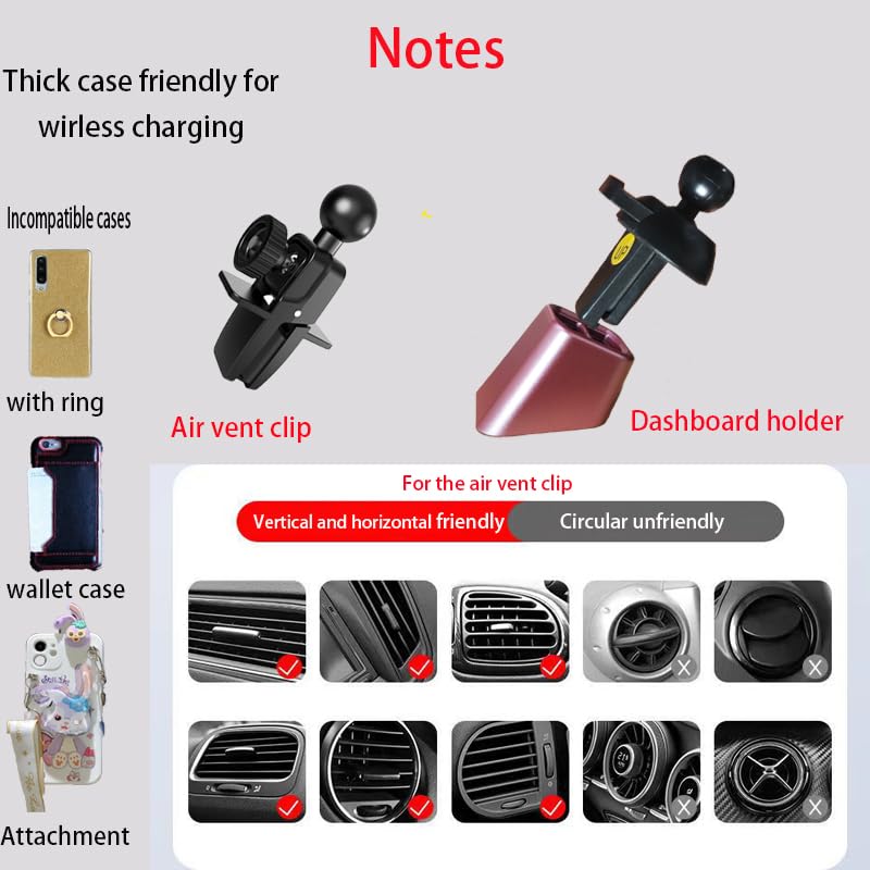 Wireless Car Charger Mount, Auto-Clamping,15W Dashboard Vent, Pink Cute Car Phone Holder Women for iPhone Samsung Andriod Phone - color: Pink