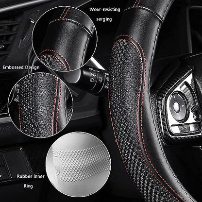 Leather - Car Steering Wheel Cover 15 inch Universal Fit Microfiber Steering Wheel Cover Anti-Slip, Soft, Breathable, Full Surround Car Wheel Cover (Red) - color: Red