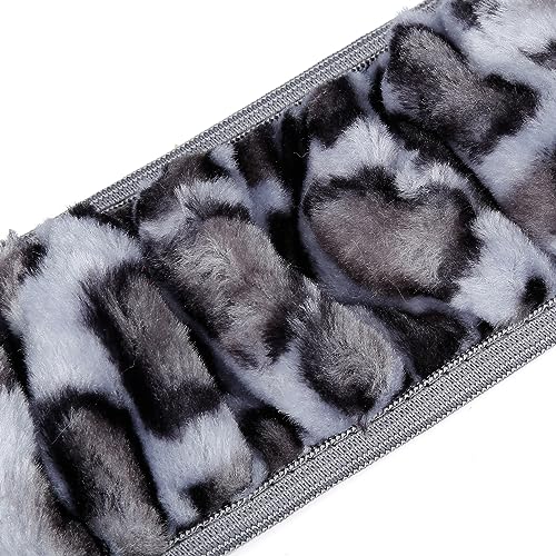X AUTOHAUX Elastic Leopard Pattern Fluffy Car Steering Wheel Cover with Handbrake Gear Shift Cover Set Universal Gray - color: Gray