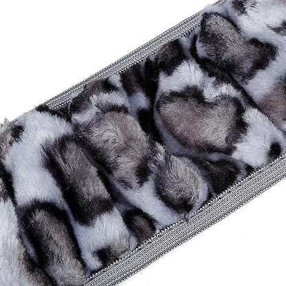 X AUTOHAUX Elastic Leopard Pattern Fluffy Car Steering Wheel Cover with Handbrake Gear Shift Cover Set Universal Gray - color: Gray