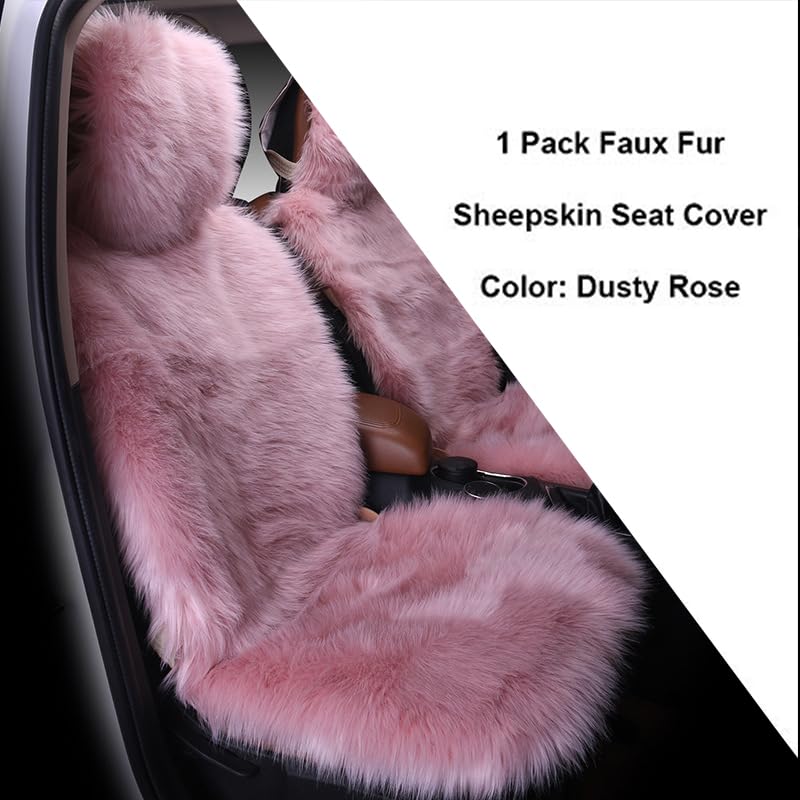 Maples 1Pc Faux Sheepskin Wool Fur Car Seat Cover for Cars SUV Trucks Universal Fit, Soft Plush Synthetic Wool Buck Fur Car Seat Cushions (Dusty Rose) - color: Dusty Rose