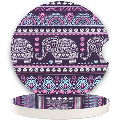 Small 2.56" Absorbent Car Coasters 2 Pack, Auto Cup Holder Accessories, Ceramic Coasters Absorb Spills to Keep Cupholders Clean (Purple Elephant) - color: Purple