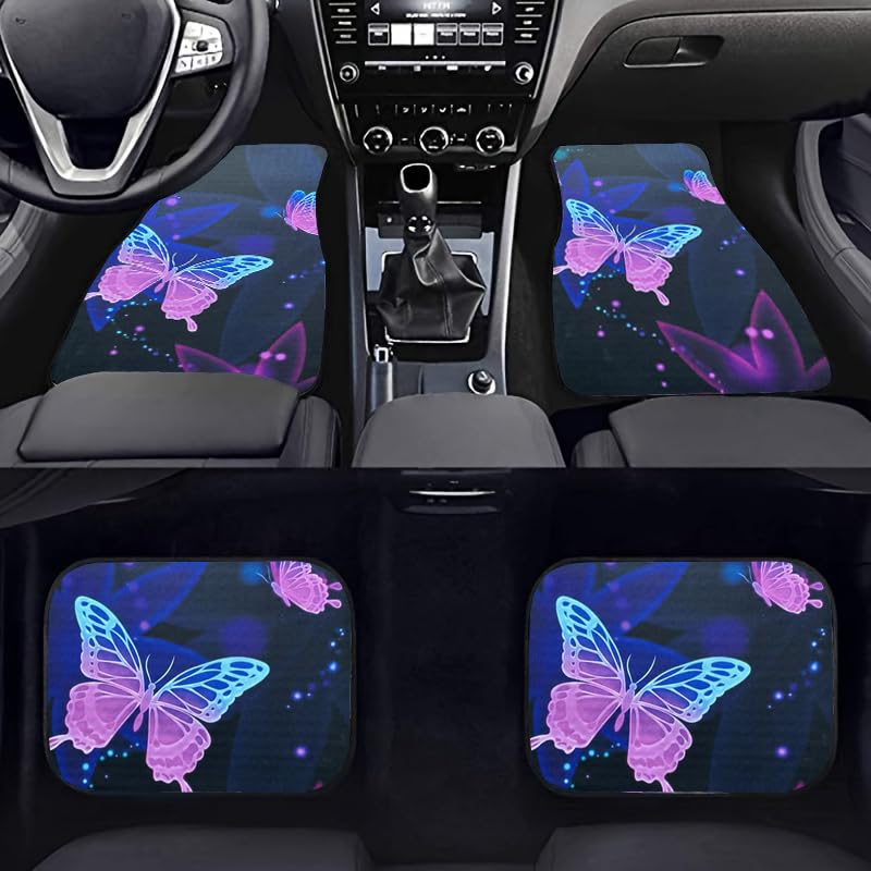Car Floor Mats 4-Piece Full Set, Butterfly Print Black Carpet with Vinyl Heel Pad, Universal Fit All-Season Floor Mats for Cars, SUVs, Sedans, Trucks and Vans,Non-Slip Waterproof - style: Butterfly Style 2