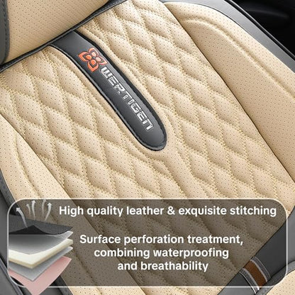 Car Universal Seat Cover, Khaki Seat Cover, 5-Piece Full Set, Waterproof and Wear-Resistant Artificial Leather, Protects Car Seats, with Lumbar Support, Fits Most Cars, Airbag Compatible - color: B_Light Taupe