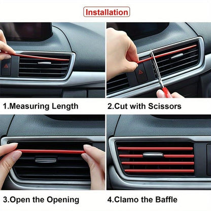 20PCS Car Vent Trim Strips, Red & Blue Chrome PVC | Air Vent Outlet Cover Decor, Universal AC Vent Decoration, DIY Accessories, Easy Install