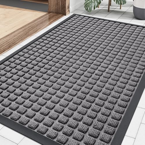 Smiry Front Door Mat Outside Entrance, Heavy Duty Natural Rubber Doormat, Non Slip, Trap Dirt and Moisture, Easy Clean, Low Profile Welcome Floor Mats for Indoor Outdoor Entry, 29.5x17 Inch, Mix Grey - color: Mix Grey, size: 29.5" X 17"