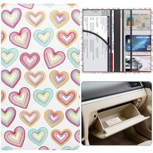 Car Registration and Insurance Holder, Premium Pu Leather Vehicle Glove Box Organizer - for Driver License, Cards & Essential Documents (L-Heart symbol) - color: Heart symbol, size: Large
