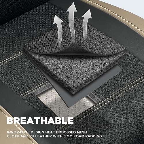 PIC AUTO Car Seat Covers, Premium Leather and Air Mesh Automotive Sports Seat Covers Full Set, Front and Rear Bench, Airbag Compatible Universal Fits Most Cars, SUVs, Trucks and Vans (Black & Beige) - color: Black & Beige, size: Full Set