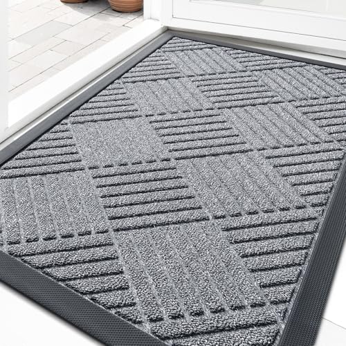 OLANLY Front Door Mat Outside Entrance 29.5x17, Absorbent, Heavy Duty Sturdy Natural Rubber Doormat Indoor Outdoor, Stain Fade Resistant, Non-Slip Low Profile Floor Mat Entryway, Charcoal Gray Diamond - color: Charcoal Gray Diamond, size: 29.5" X 17"