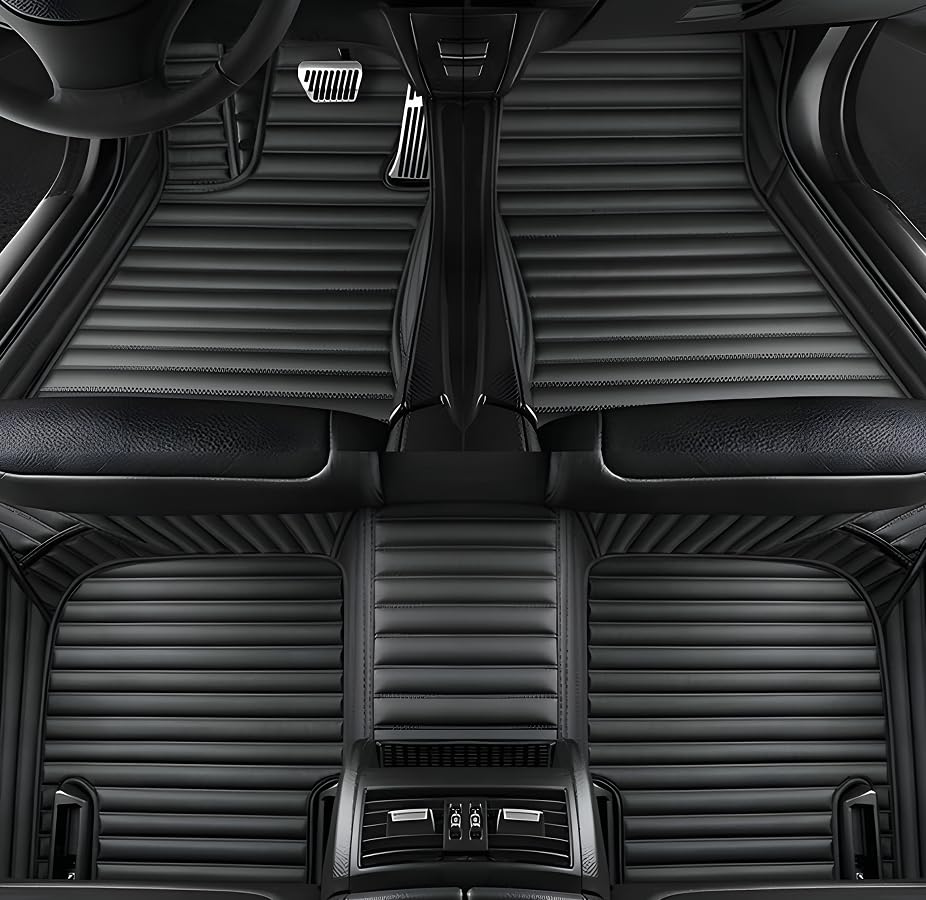 Customize Car Floor Mats for 99% Sedan SUV Sports Car All Weather Leather Full Coverage Waterproof Non-Slip Vehicle Lining Pads (Black Stripe) - color: Black stripe