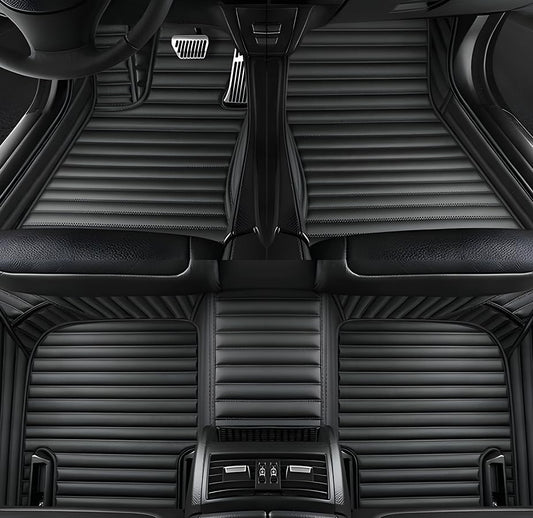 Customize Car Floor Mats for 99% Sedan SUV Sports Car All Weather Leather Full Coverage Waterproof Non-Slip Vehicle Lining Pads (Black Stripe) - color: Black stripe