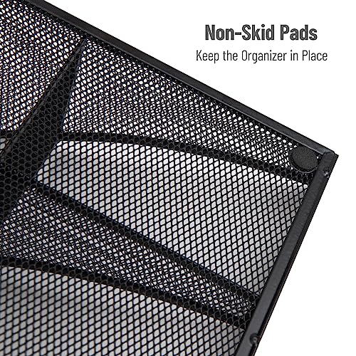 Mind Reader Countertop Organizer, 2 Tier Mesh Storage Caddy with 11 Compartments for Office Supplies, Breakroom Essentials, and Snacks - color: Black Metal