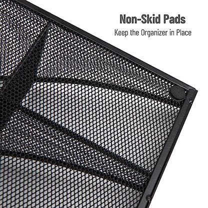 Mind Reader Countertop Organizer, 2 Tier Mesh Storage Caddy with 11 Compartments for Office Supplies, Breakroom Essentials, and Snacks - color: Black Metal