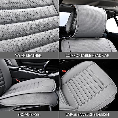 2pc Car Seat Covers, Luxury Car Protectors, Universal Anti-Slip Driver Seat Covers, Edge Wrapping Front Car Seat Covers with PU Leather(Gray) - color: Gray, size: 2x Front Seat Covers