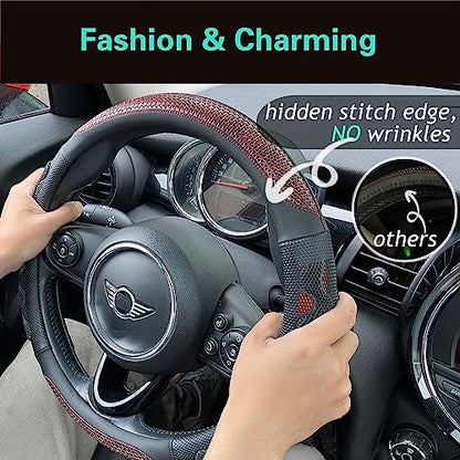 PINCTROT Steering Wheel Cover Great Grip with 3D Honeycomb Anti-Slip Design, Universal 14.5-15 Inch (Wine Red) - color: 1.Wine Red, size: Medium(Standard) Size[14 1/2''-15'']