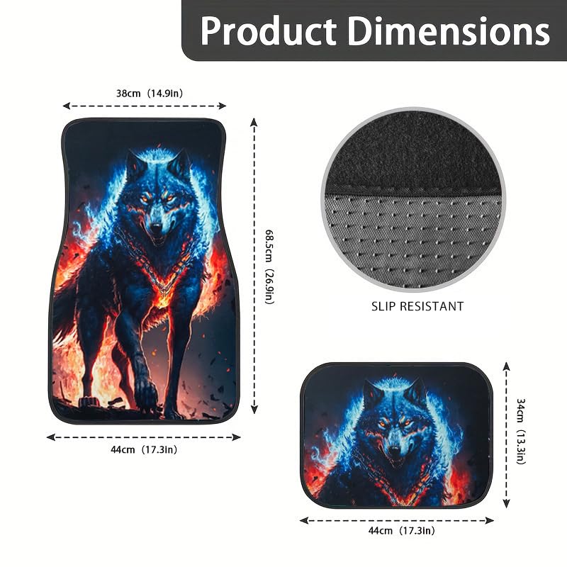 Wolf Galaxy Print Car Floor Mats - 4 Pcs Universal Fit Set for SUV, Sedan, Van- All-Weather Protection, Ultra-Soft Plush Carpet with Anti-Slip Backing, Stylish car Interior Accessories - style: Stylish