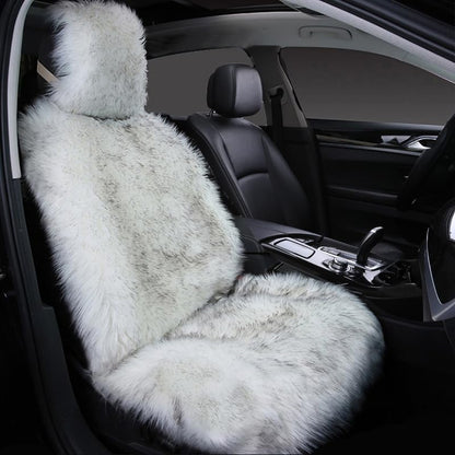 Maples 1Pc Faux Sheepskin Wool Fur Car Seat Cover for Cars SUV Trucks Universal Fit, Soft Plush Synthetic Wool Buck Fur Car Seat Cushions by FLMaples(White Gray) - color: White Gray