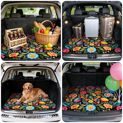 Car Trunk Mat - Universal Size 29" x 39", Floral Pattern Cargo Liner, Car Accessory for SUVs/Sedan/Wagons, Durable Protective Mat, Trunk Liner for Families/Travel Enthusiasts (Flowers-4) - style: flowers-4