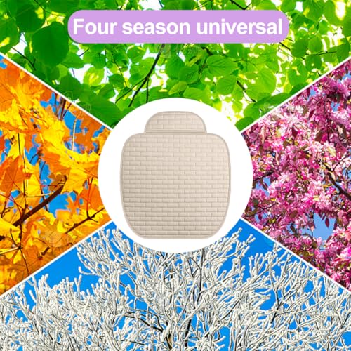 Car Front Bottom Seat Cover, 2PCS Anti Slip Comfortable Vehicle Front Cushion Protector with Storage Pocket, Breathable Linen Frontseat Pad Mat, Universal Automotive Accessories (Beige)