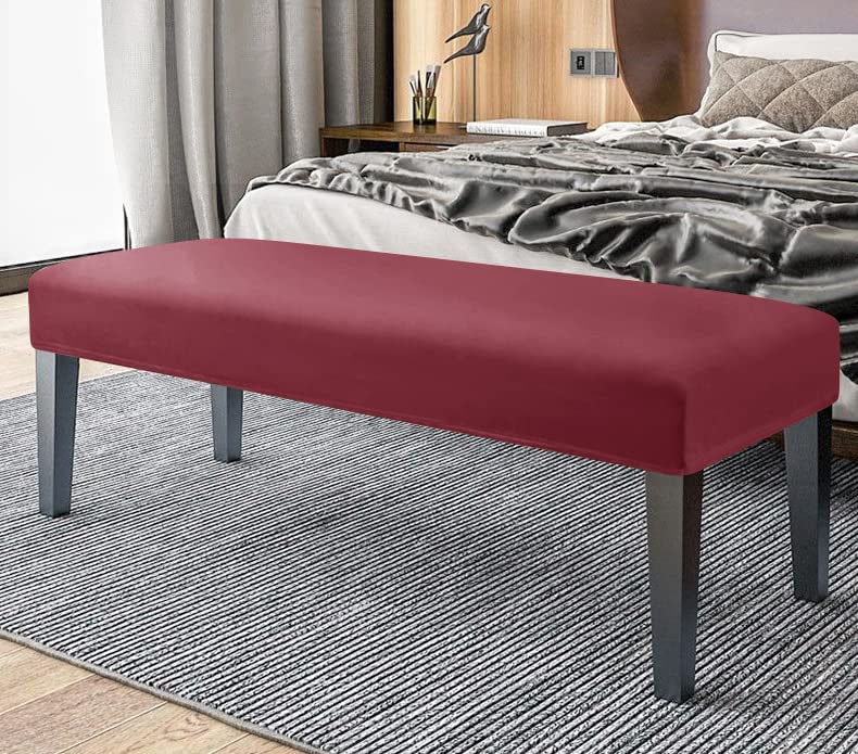 FORCHEER Velvet Bench Slipcover - Washable Seat Protector for Living Room, Kitchen & Bedroom (Velvet-Wine Red) - color: Velvet-wine Red